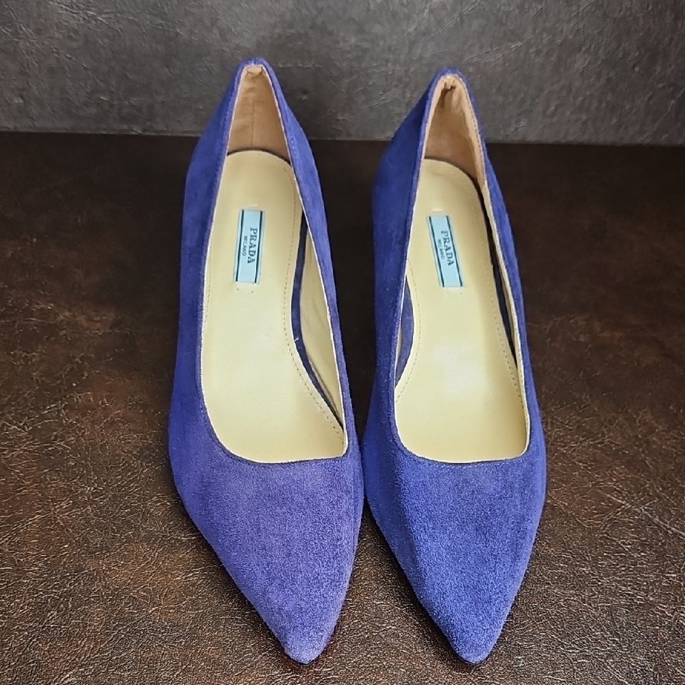 Prada Blue Suede Kitten Heels - Picture 4 of 12